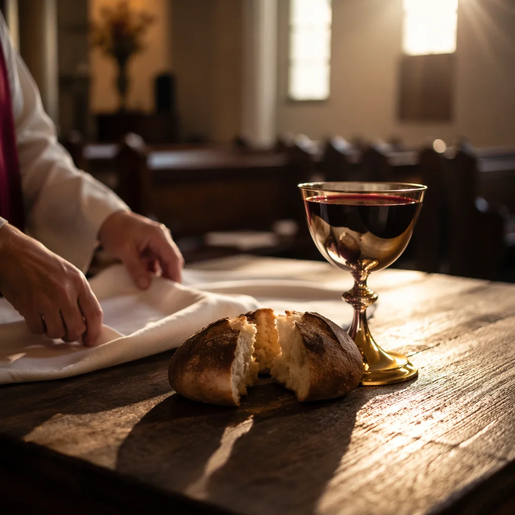 Communion Table with Bread and Chalice