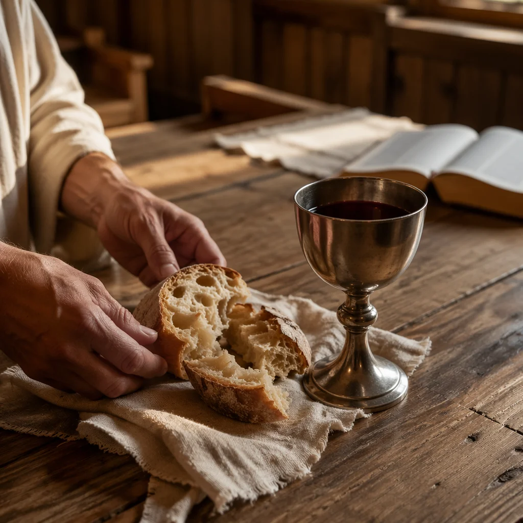Communion Table with Bread and Chalice