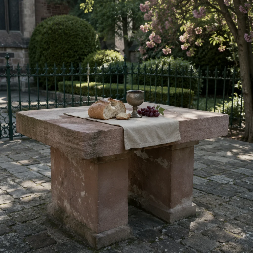 Outdoor Communion Table with Bread and Chalice