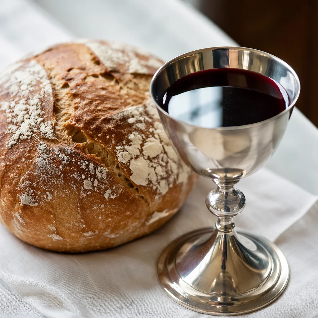 Communion Bread and Silver Wine Chalice