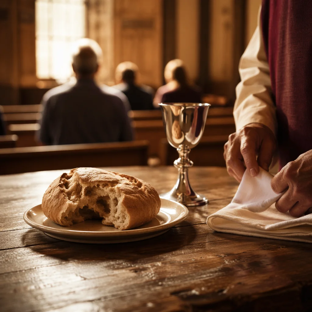 Communion Table with Bread and Chalice