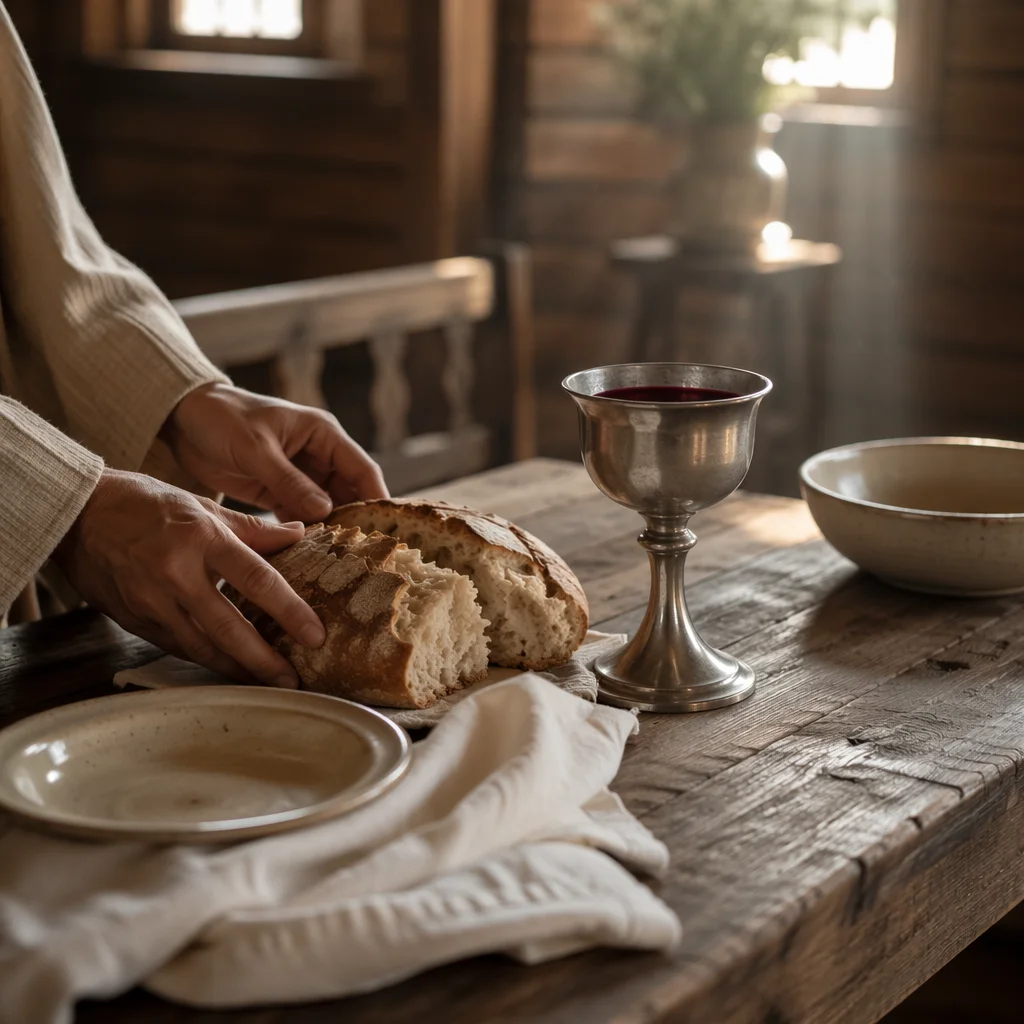 Reverent Communion Table in Wooden Chapel
