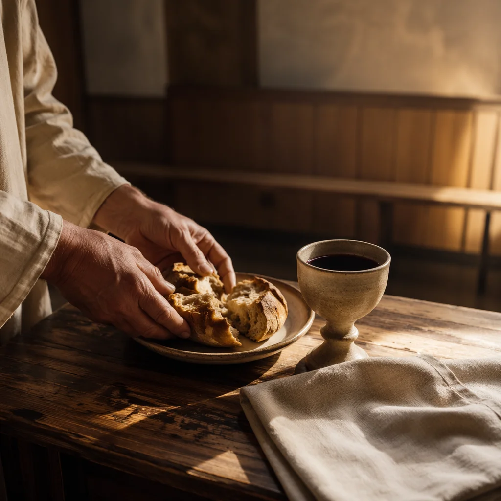 Communion Table with Bread and Chalice