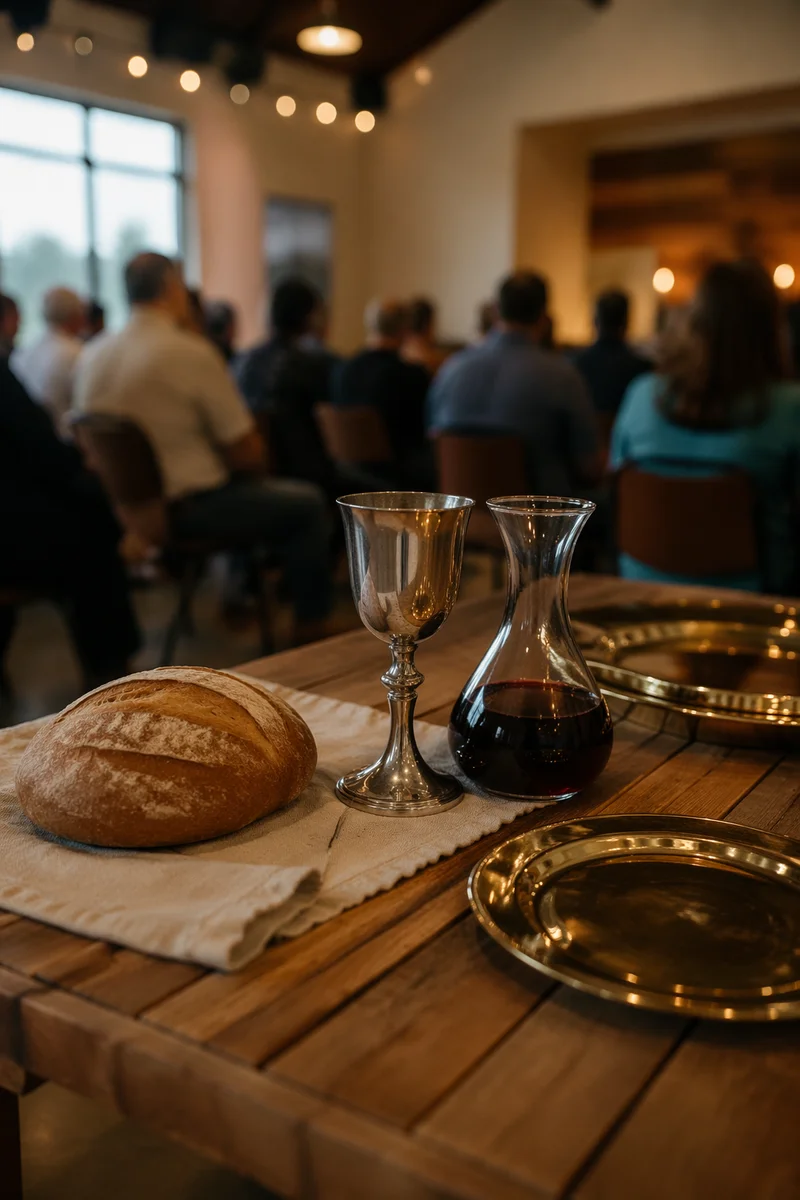 Communion Table with Bread Wine and Chalice