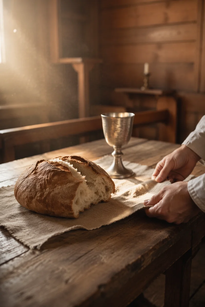 Communion Table with Bread and Chalice
