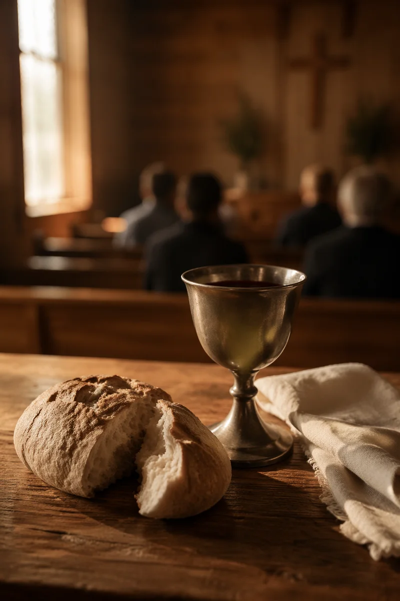 Reverent Communion Table in Wooden Chapel