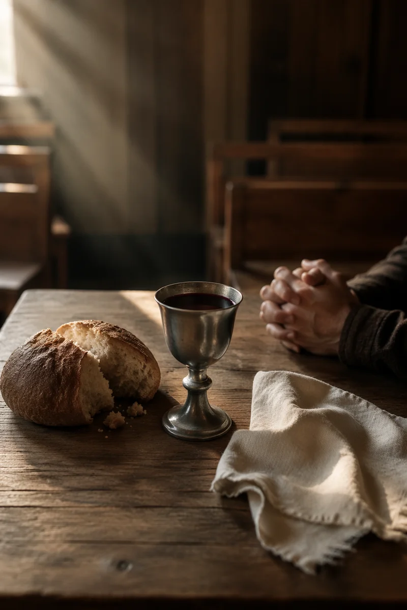 Reverent Communion Table in Wooden Chapel