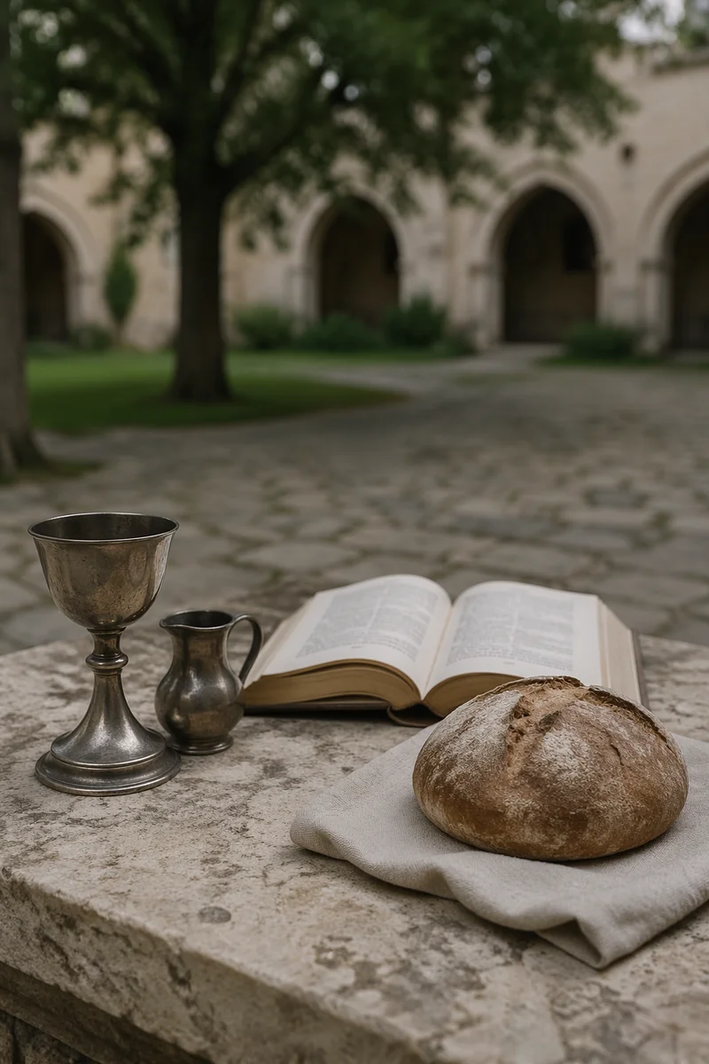 Communion Table with Bread and Chalice