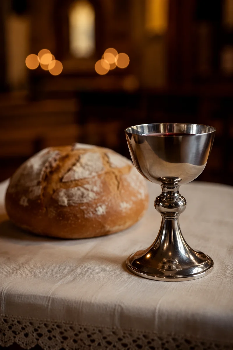 Communion Bread and Silver Chalice