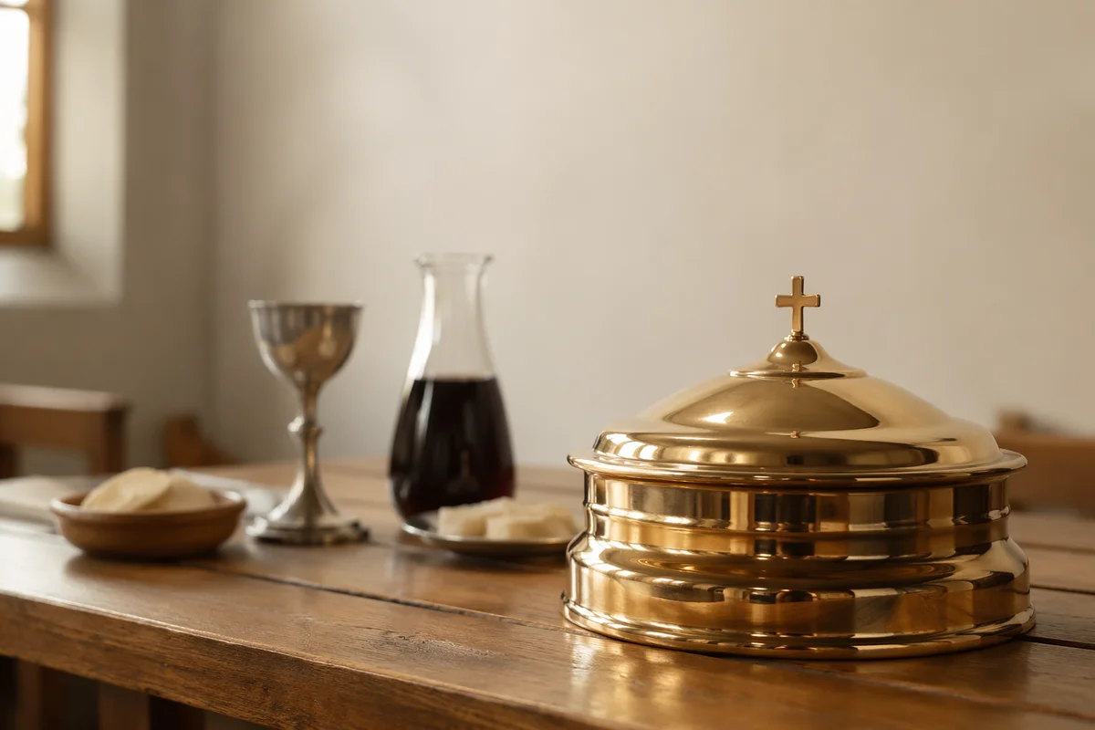 Reverent Communion Table With Bread and Chalice