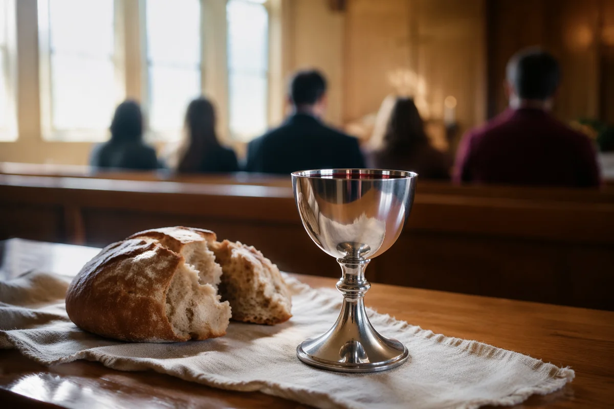 Communion Table Bread and Wine in Chapel