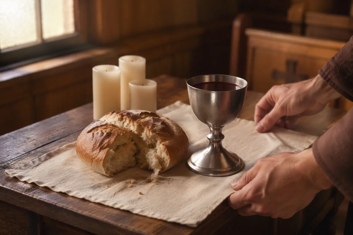 Communion Table with Bread and Chalice