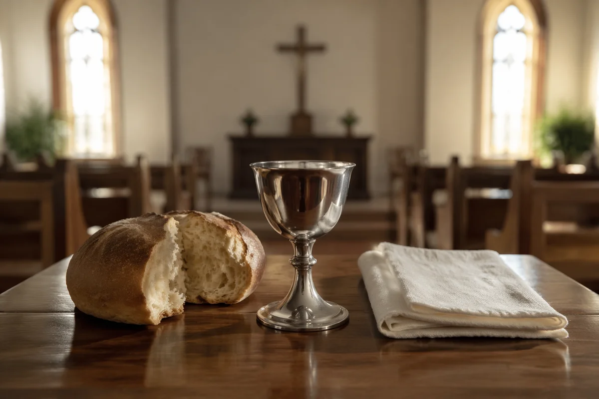 Communion Table with Bread and Chalice