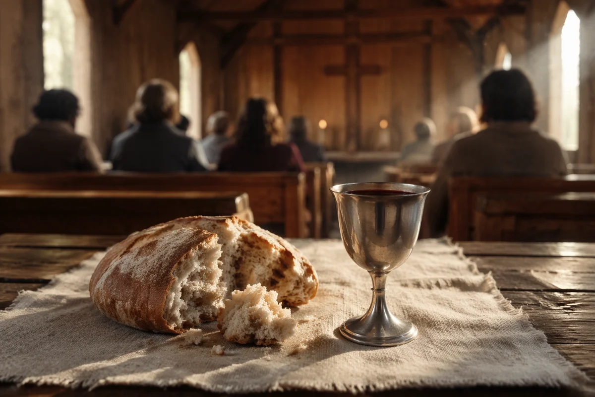 Reverent Communion Table with Bread and Chalice