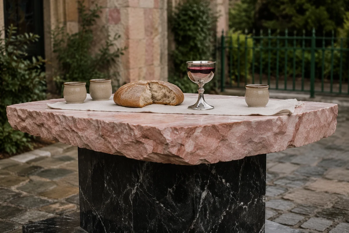 Communion Table with Bread Wine and Chalice