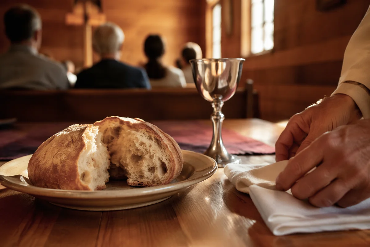 Communion Bread and Chalice in Morning Light