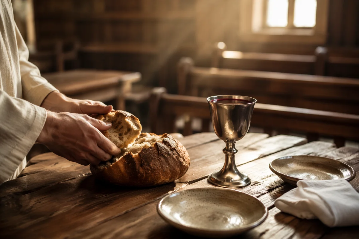 Communion Table with Bread and Chalice