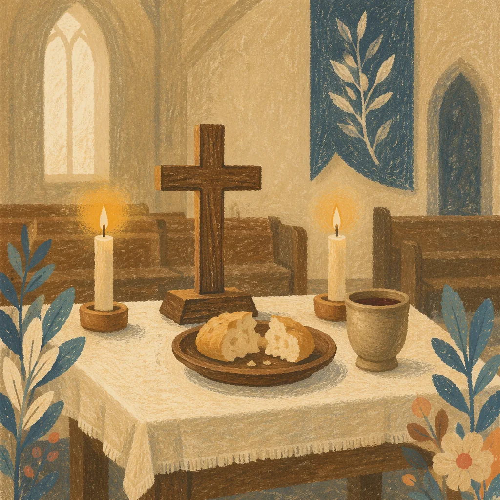 Reverent Communion Table with Cross and Candles