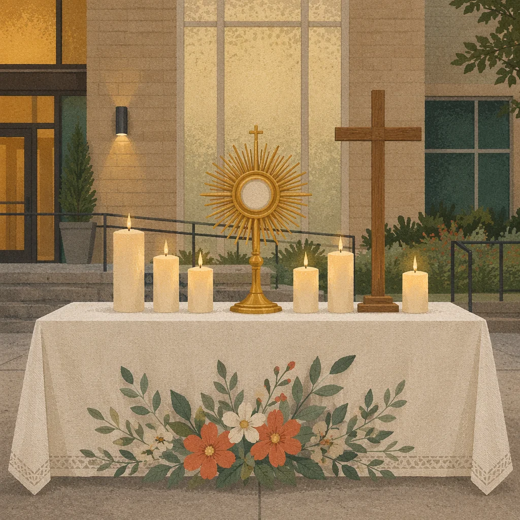 Communion Table with Cross and Candles
