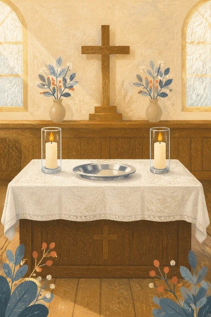 Reverent Communion Table with Cross and Candles