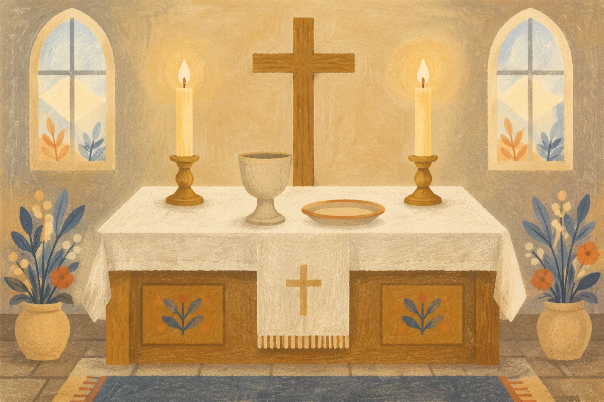Serene Communion Table with Cross and Candles