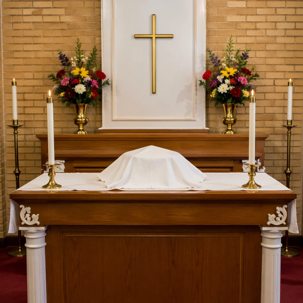 Communion Table with Cross and Candles