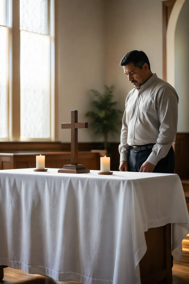 Communion Table with Cross and Candles