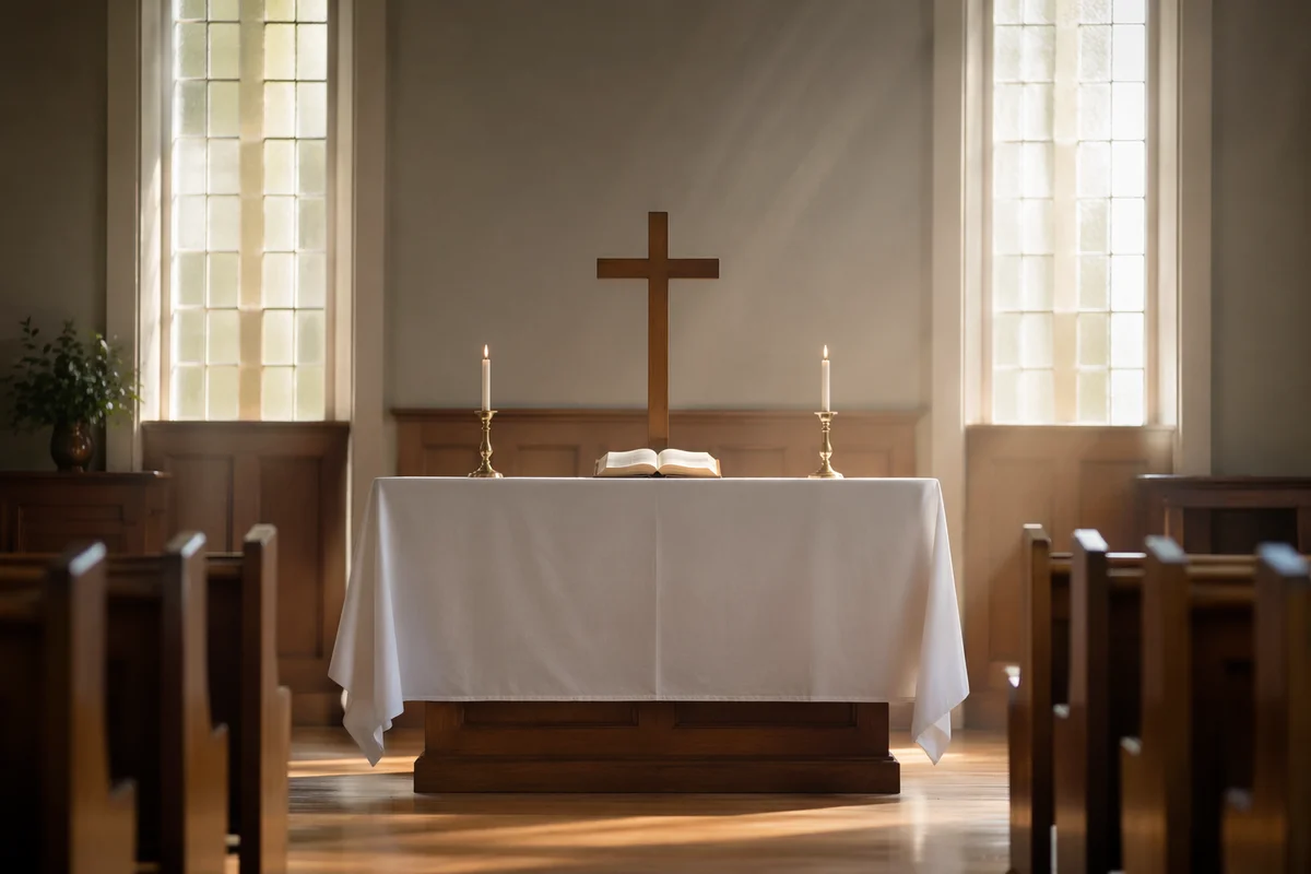 Communion Table with Cross and Candles