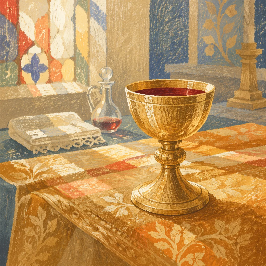Golden Communion Chalice on Altar Cloth