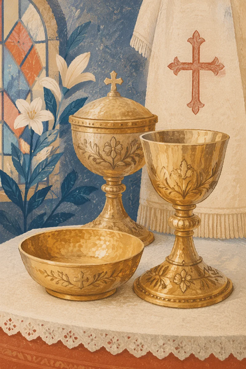 Golden Communion Chalice on Altar Cloth
