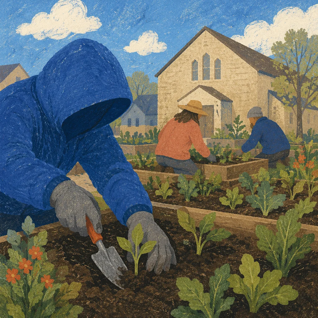 Church Community Garden Volunteers Planting Seedlings