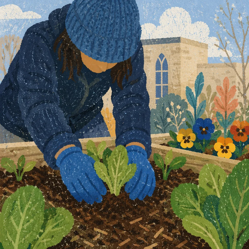Church Volunteer Planting Spring Garden Seedlings