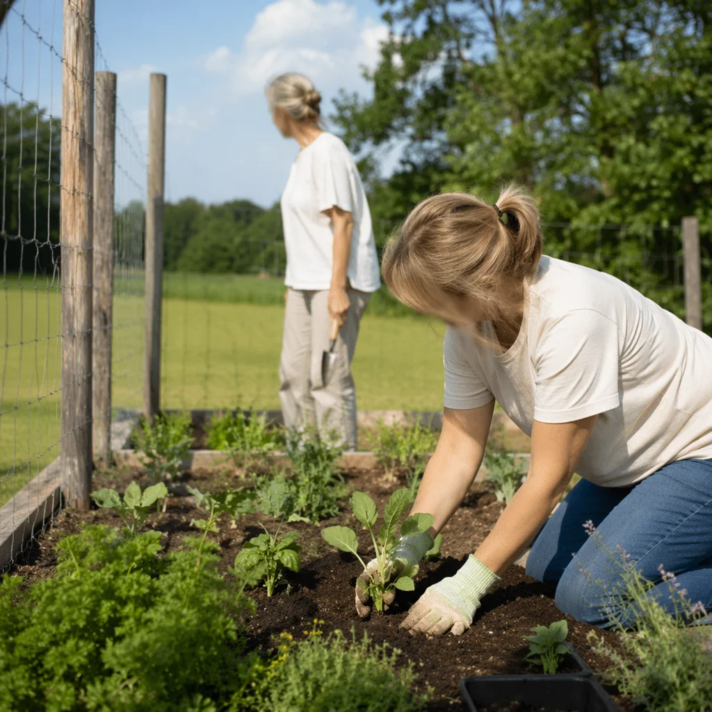 Faith Community Volunteers Planting Garden Seedlings