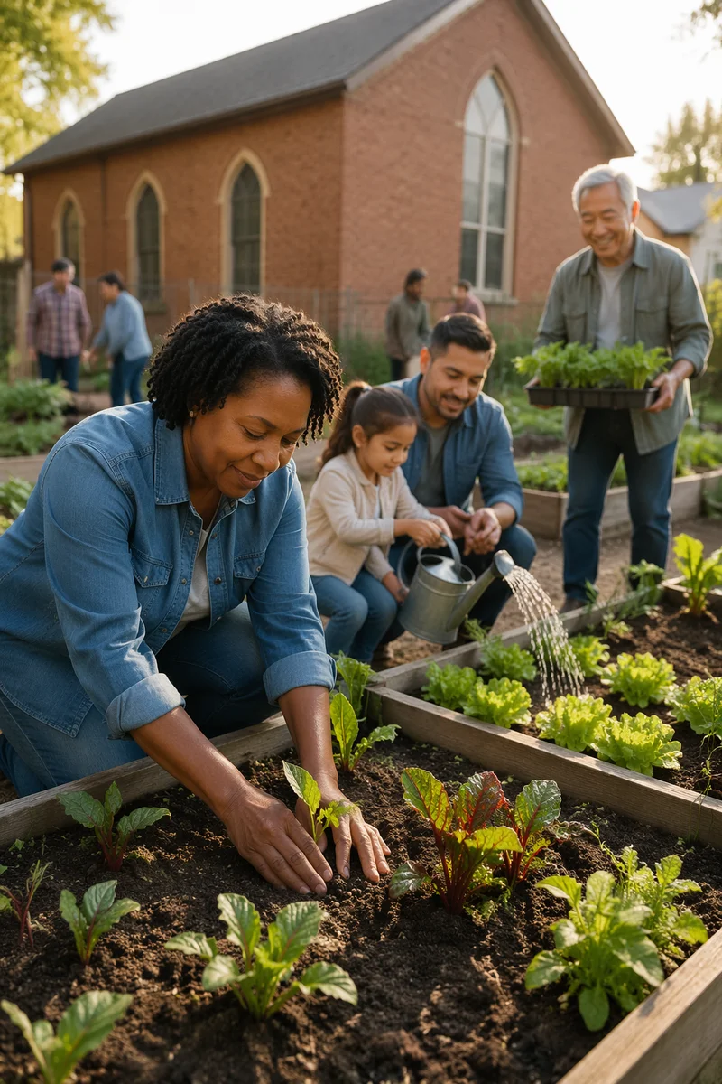 Community Volunteers Planting in Neighborhood Garden