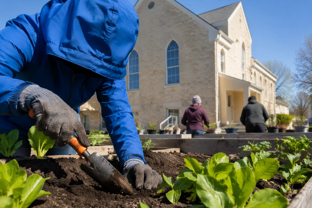 Church Community Garden Volunteers Planting Seedlings