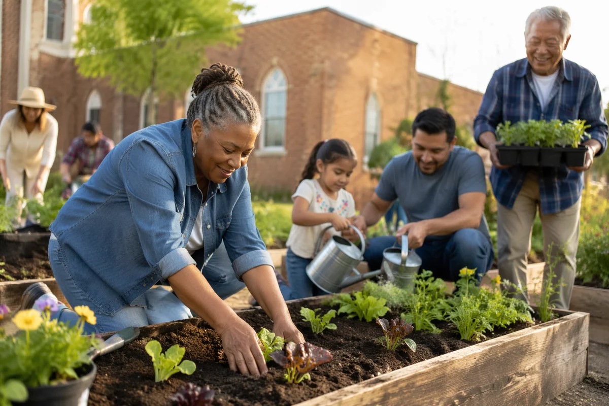 Volunteers Planting in Neighborhood Garden