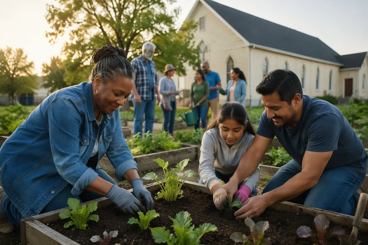 Volunteers Planting Seedlings by Neighborhood Church