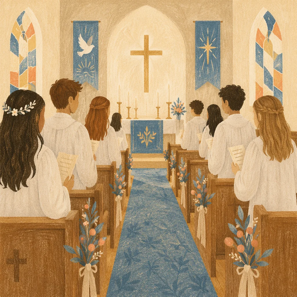 Confirmation Class Teens in White Robes