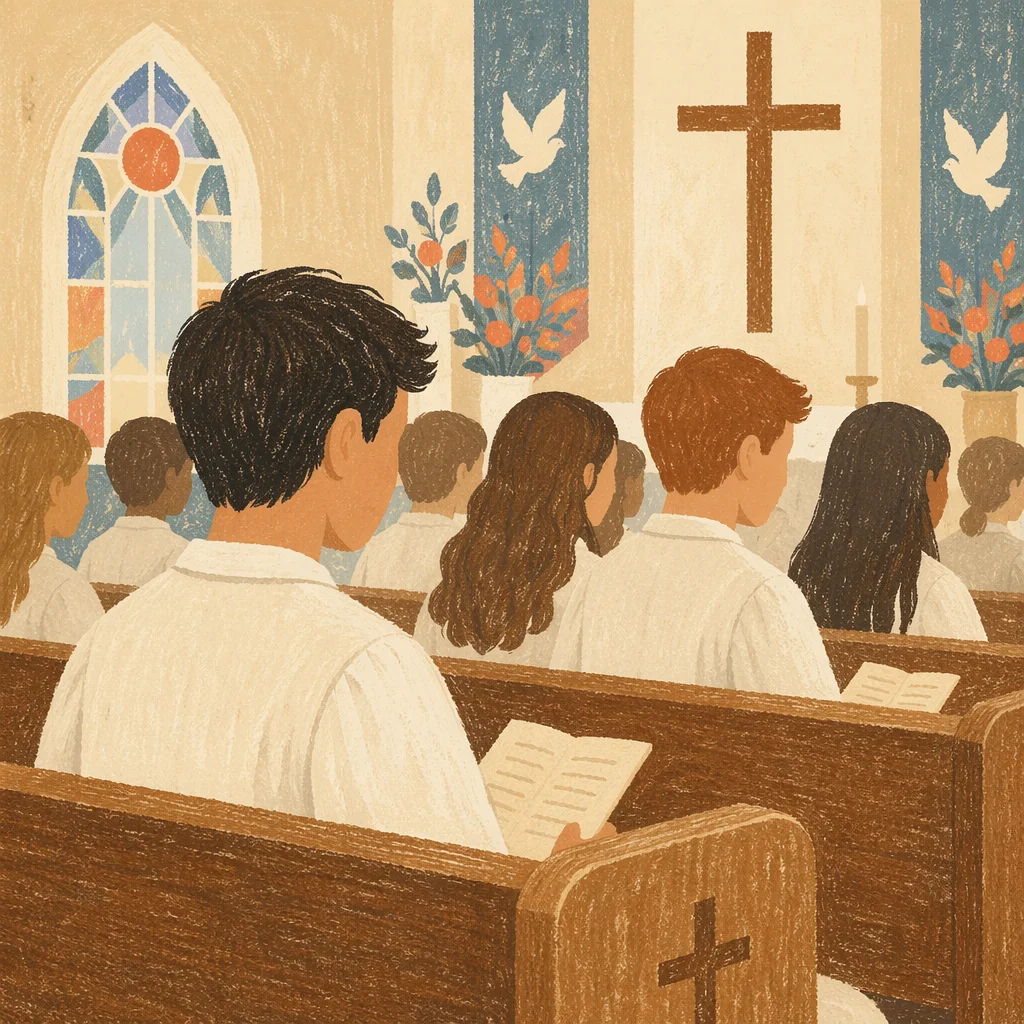 Confirmation Class Teens in White Robes