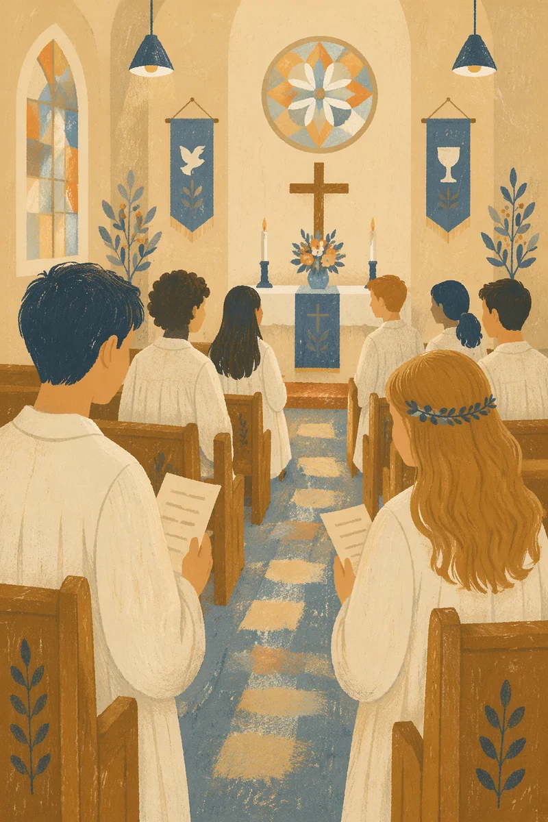 Confirmation Class Teens in White Robes