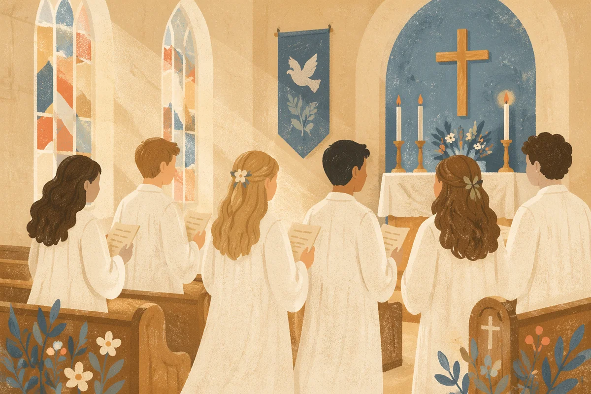 Confirmation Class Teens in White Robes
