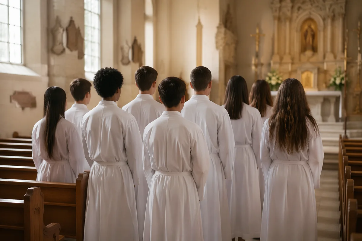 Confirmation Class Teens in White Robes