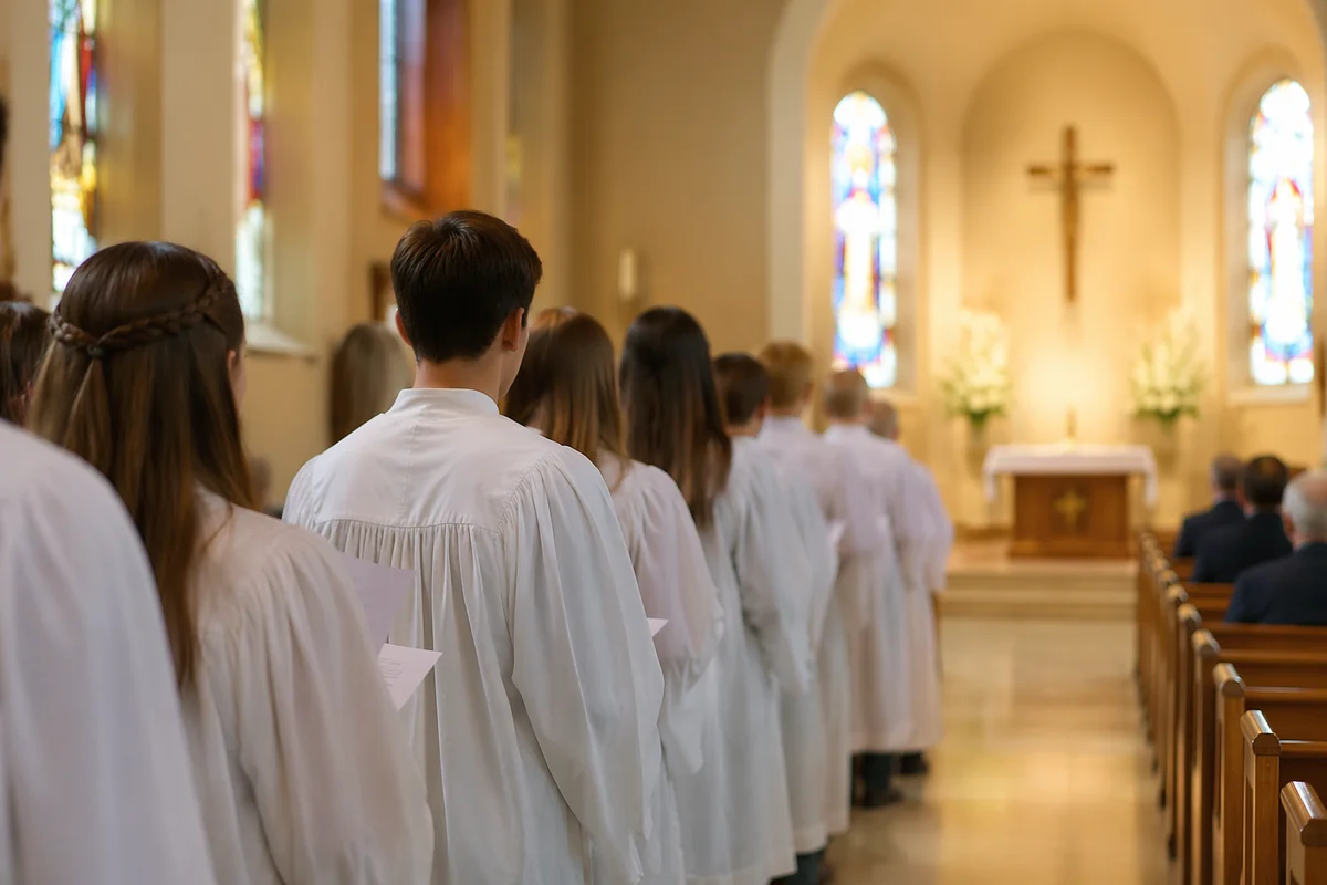 Confirmation Class Teens in White Robes