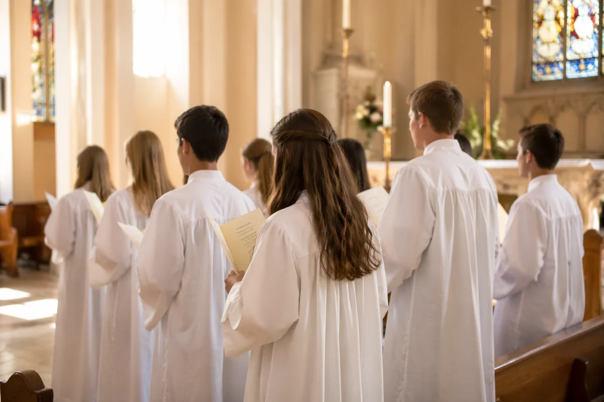 Confirmation Class Teens in White Robes