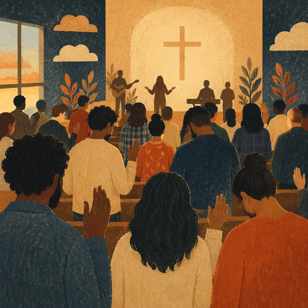 Quiet Congregation in Deep Worship Prayer
