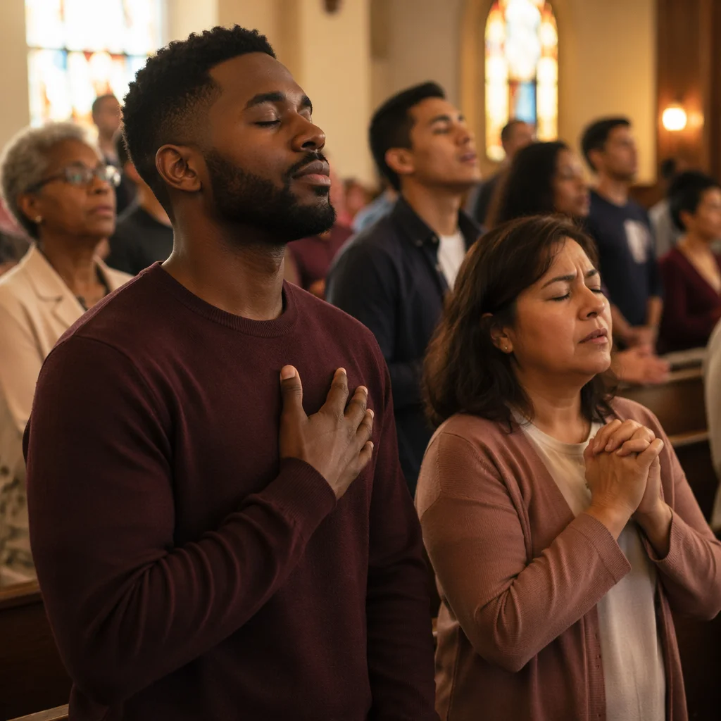 Diverse Congregation in Deep Worship Prayer