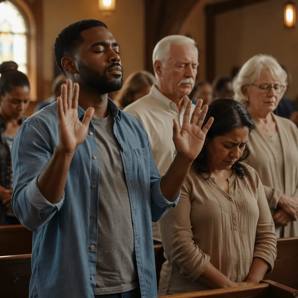 Diverse Congregation in Deep Worship Prayer