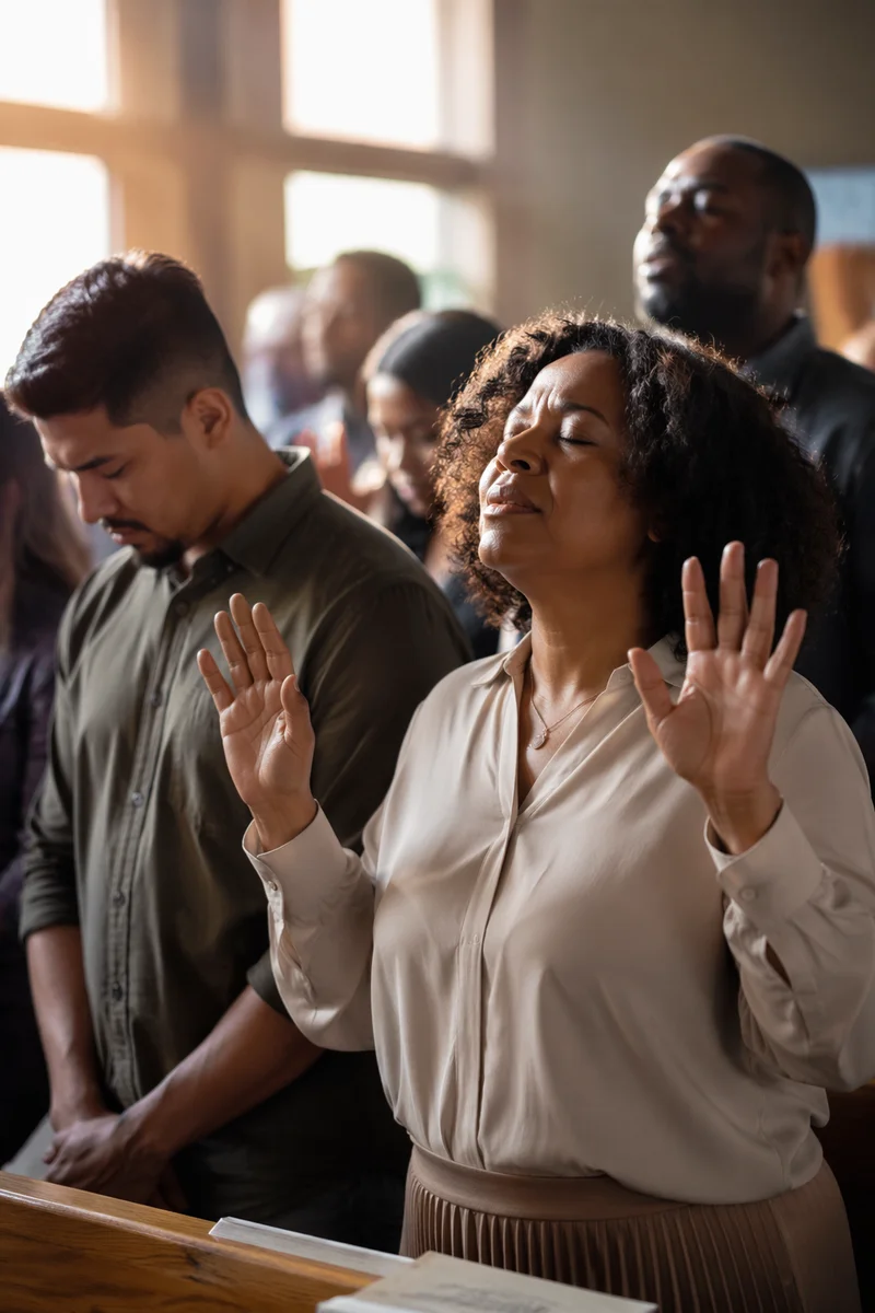 Congregation in Deep Worship With Eyes Closed