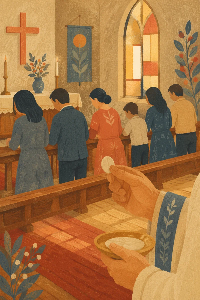 Congregation Kneeling for Communion in Chapel