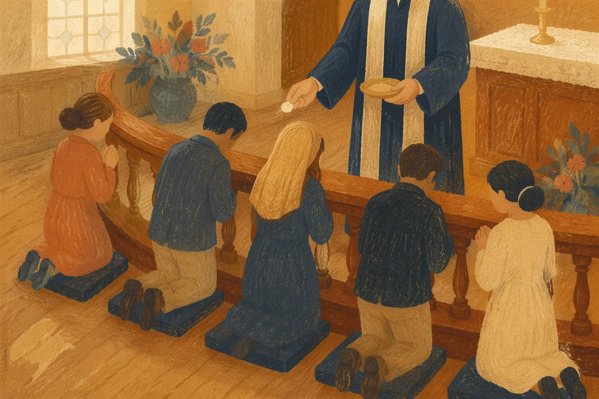 Reverent Communion at a Curved Altar Rail